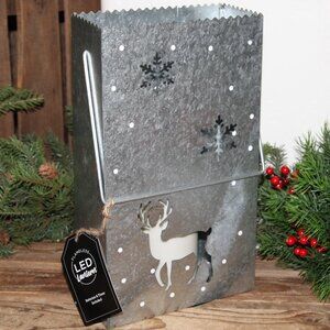 NEW! Diecut Metal Farmhouse Reindeer Deer Snowflake LED Luminary Lantern